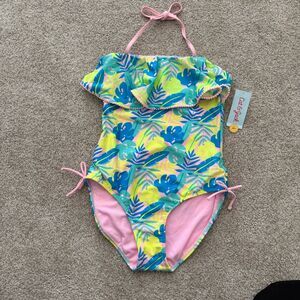 NWT Cat and Jack Tropical Leaf Print Ruffles One Piece Swim Girls XL (14/16)